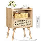 Lerliuo Rattan Nightstand with Charging