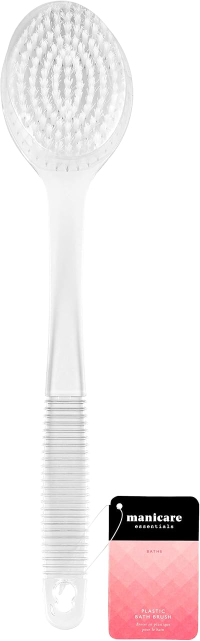 Manicare White Plastic Bath Brush Exfoliating Long Handle Non Slip