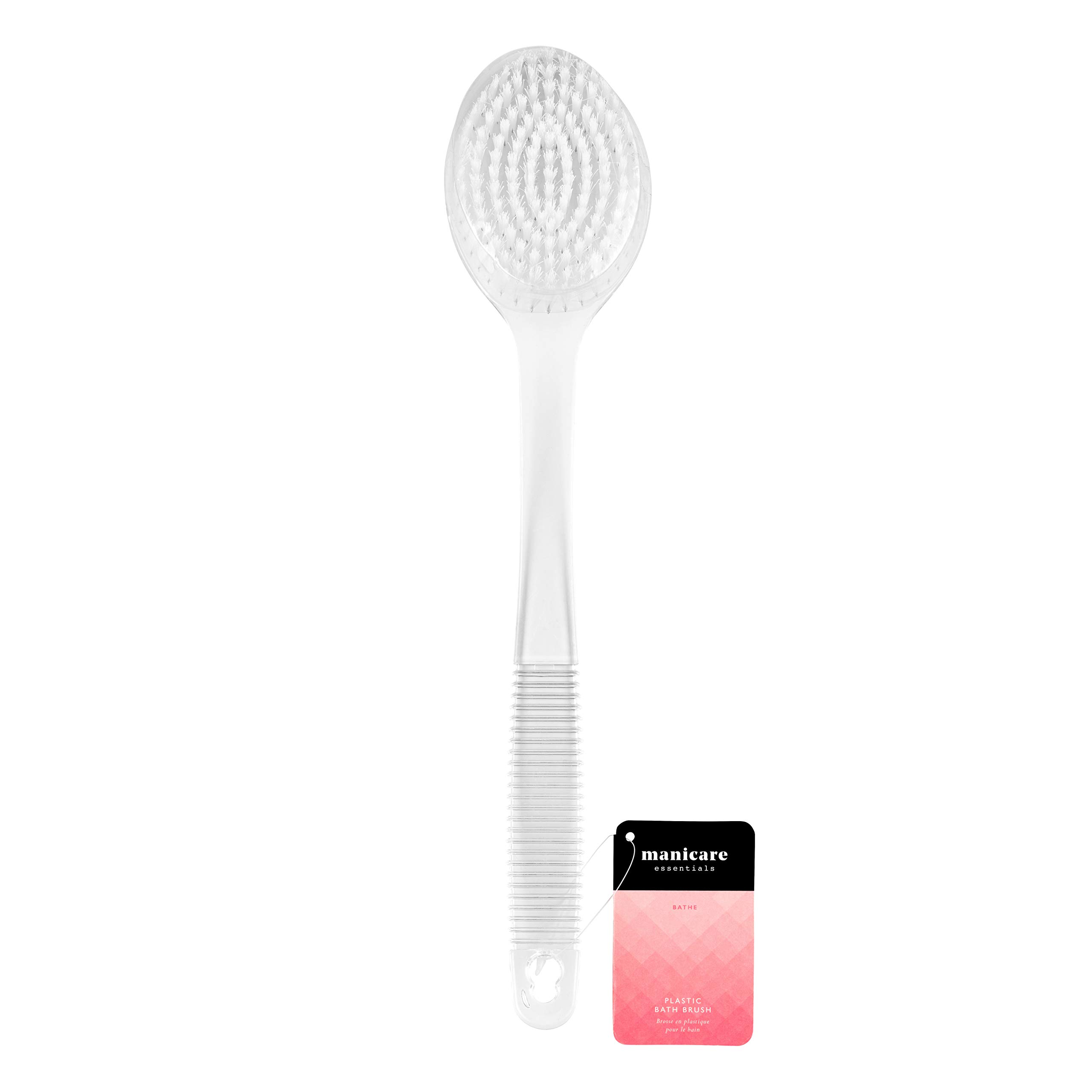 Manicare White Plastic Bath Brush, Exfoliating, Long Handled Spa Shower Brush, Non Slip Handle, Back Washer, Good For Circulation, Cellulite And Dry Skin, Dry Brushing, Back And Body Scrubber