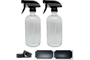 2 Pack - 16oz Clear Glass Spray Bottle – Clear Spray Bottle - Glass Spray Bottles for Essential Oils - Transparent Glass Spra