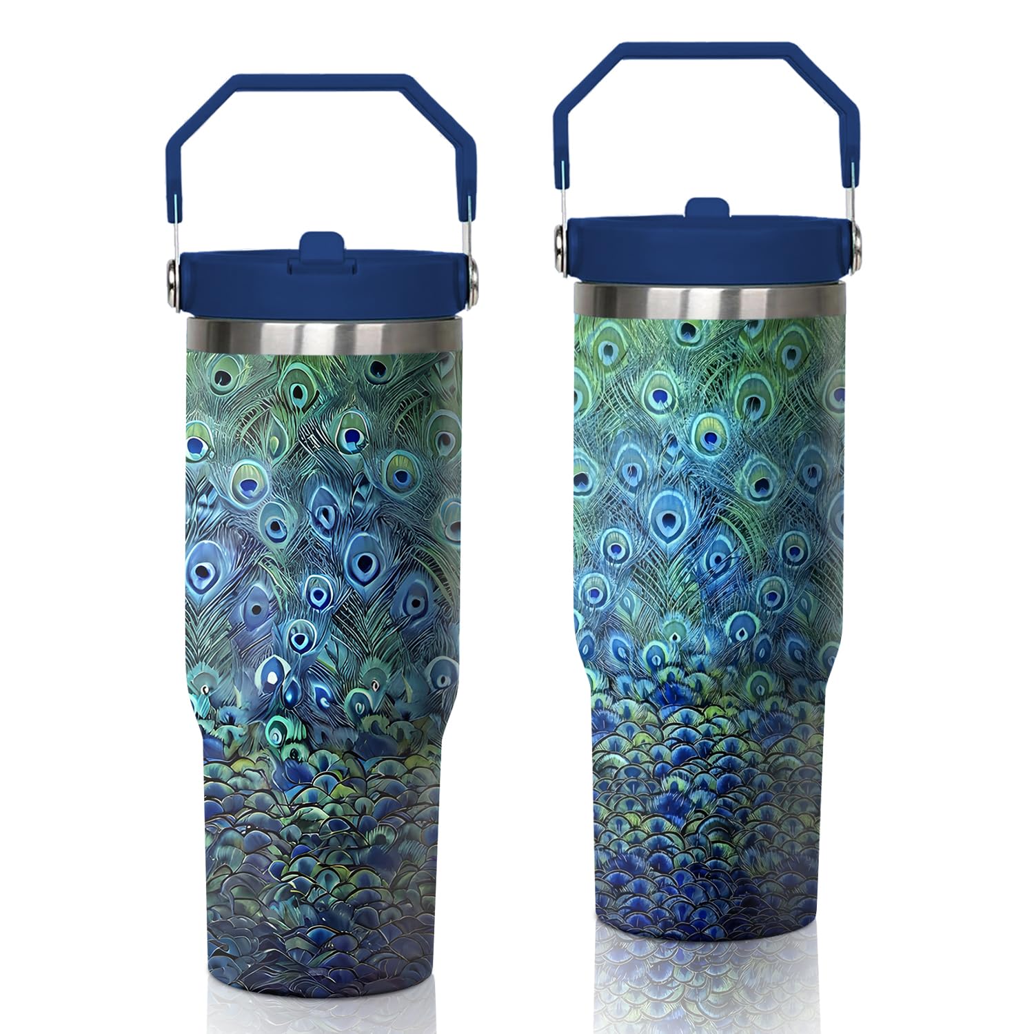 View 1 of 30 oz Peacock Tumbler with Handle and Flip Straw, Colorful Bird Coffee Mug Water Bottle Stainless Steel Cup, Valentines Birthday Gifts for Animal Lovers