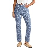 luvamia Straight Leg Jeans for Women Floral Printed High Waisted Trendy Cute Vintage Stretchy Denim Pants Boho Jeans