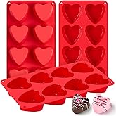 3 Pack Valentine's Day Heart Shaped Chocolate Molds, 8-Cavity Mini Muffin Tray Heart Silicone Mold for Baking Brownie, Cheesecake, Cupcake