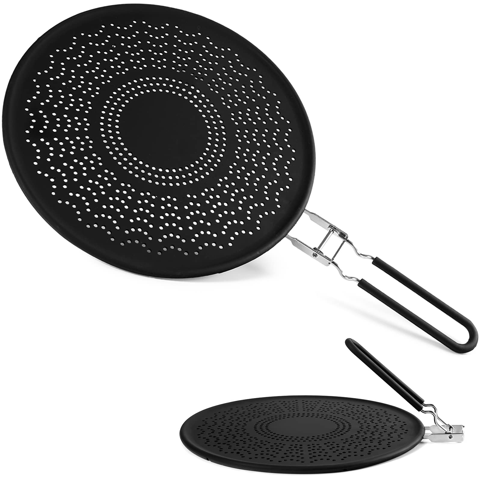 Silicone Splatter Guard 13-Inch, Silicone Splatter Screen for Frying Pan, Oil Splash Guard with Foldable Handle, Silicone Splash Guard for Frying Pan, Oil Splatter Guard, Non-Stick Drain Board