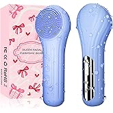 Silicone Face Scrubber, Waterproof Electric Facial Cleansing Brush for Men & Women, Rechargeable Face Scrubber with 5 Modes for Deep Cleansing, Exfoliating, Massage (Blue)