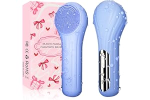 MOSNAMI Silicone Face Scrubber, Waterproof Electric Facial Cleansing Brush for Men & Women, Rechargeable Face Scrubber with 5 Modes for Deep Cleansing, Exfoliating, Massage (Blue)