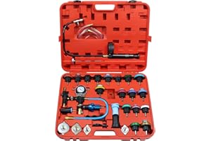 JoyFans Radiator Pressure Tester and Cooling System Pneumatic Vacuum Coolant Refill Tool 33Pcs Automotive Kit with Pressure Gauge, Radiator Adapters for Most Cars, Trucks, Airlift Red