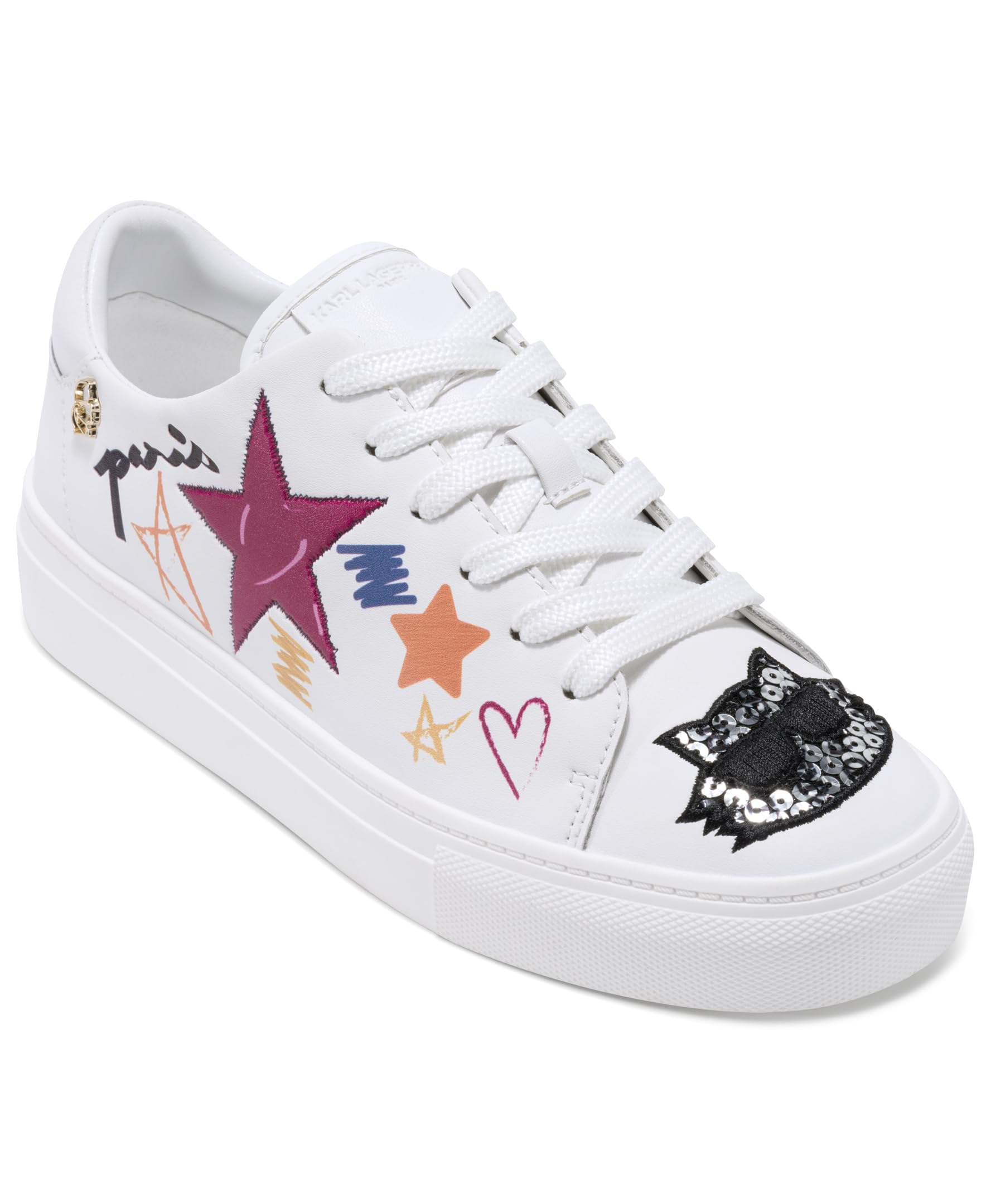 Karl Lagerfeld Paris Women’s Cate Ikonic Lace-up Sneaker, Black/White, 11
