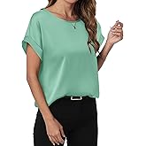 ANRABESS Women's Summer Dressy Casual Short Sleeve Shirts Crewneck Satin 2026 Business Office Work Blouse Tops