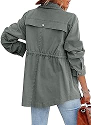 Ebifin Women's Military Anorak Jacket Zip Up Snap