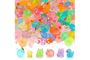GGSTDDUP 220 Pcs Luminous Resin Mini Animals and Plants Set, Including Mini Resin Ducks, Frogs, Chickens, Tiny Pigs, Miniature Mushrooms Figurines Glow in The Dark for Micro Landscape Dollhouse Garden
