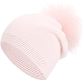 Women's Real Fur Pom Pom Cashmere Wool Blend Winter Slouchy Knit Beanie Hat with Real Pom Pom Beanie Hat