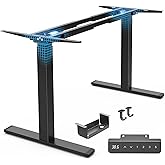 Huuger Dual Motor Electric Standing Desk Frame, Sit Stand up Desk Leg for 47.2&rdquo; to 86.6&rdquo; Desktop, Computer Desk Leg with Cable Tray, 3 Memory Height Presets, 2 Hooks, Black Frame Only