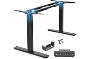 Huuger Dual Motor Electric Standing Desk Frame, Sit Stand up Desk Leg for 47.2” to 86.6” Desktop, Computer Desk Leg with Cable Tray, 3 Memory Height Presets, 2 Hooks, Black Frame Only