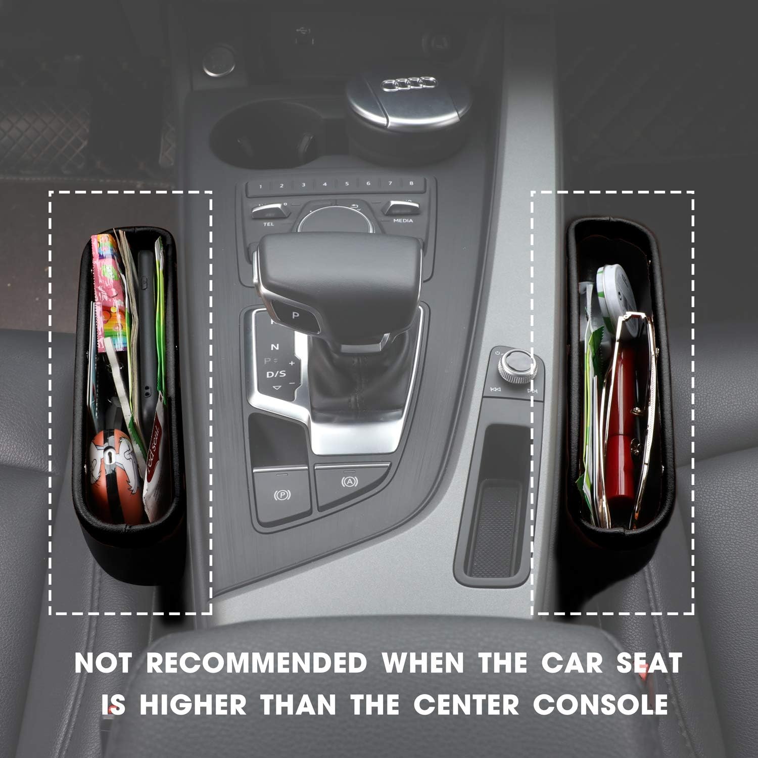 Car Seat Pockets PU Leather Car Console Side Organizer Seat Gap Filler Catch Caddy with Non-Slip Mat 9.2x6.5x2.1 inch Black（2 Pack） Powertiger: Automotive