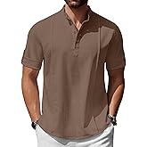COOFANDY Men's Henley T-Shirts Short Sleeve Casual Button Henley Shirts Band Collar Tee Summer Beach Hippie Shirts