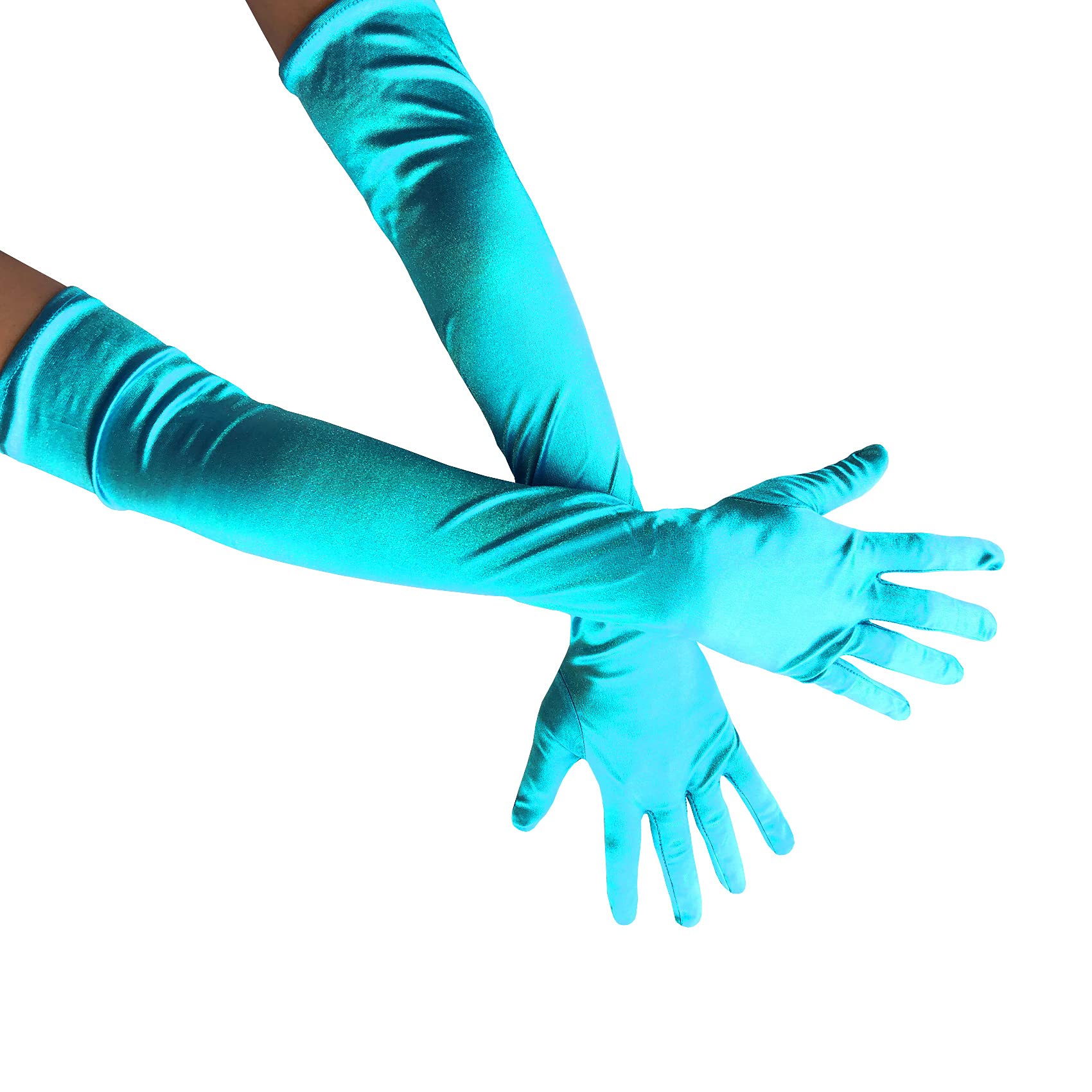 Adult Women Long Satin Gloves 1920s Opera Gloves for Wedding, Ballroom, Evening Party, Dance, Halloween, Cosplay, Lake Blue, One Size — image 1