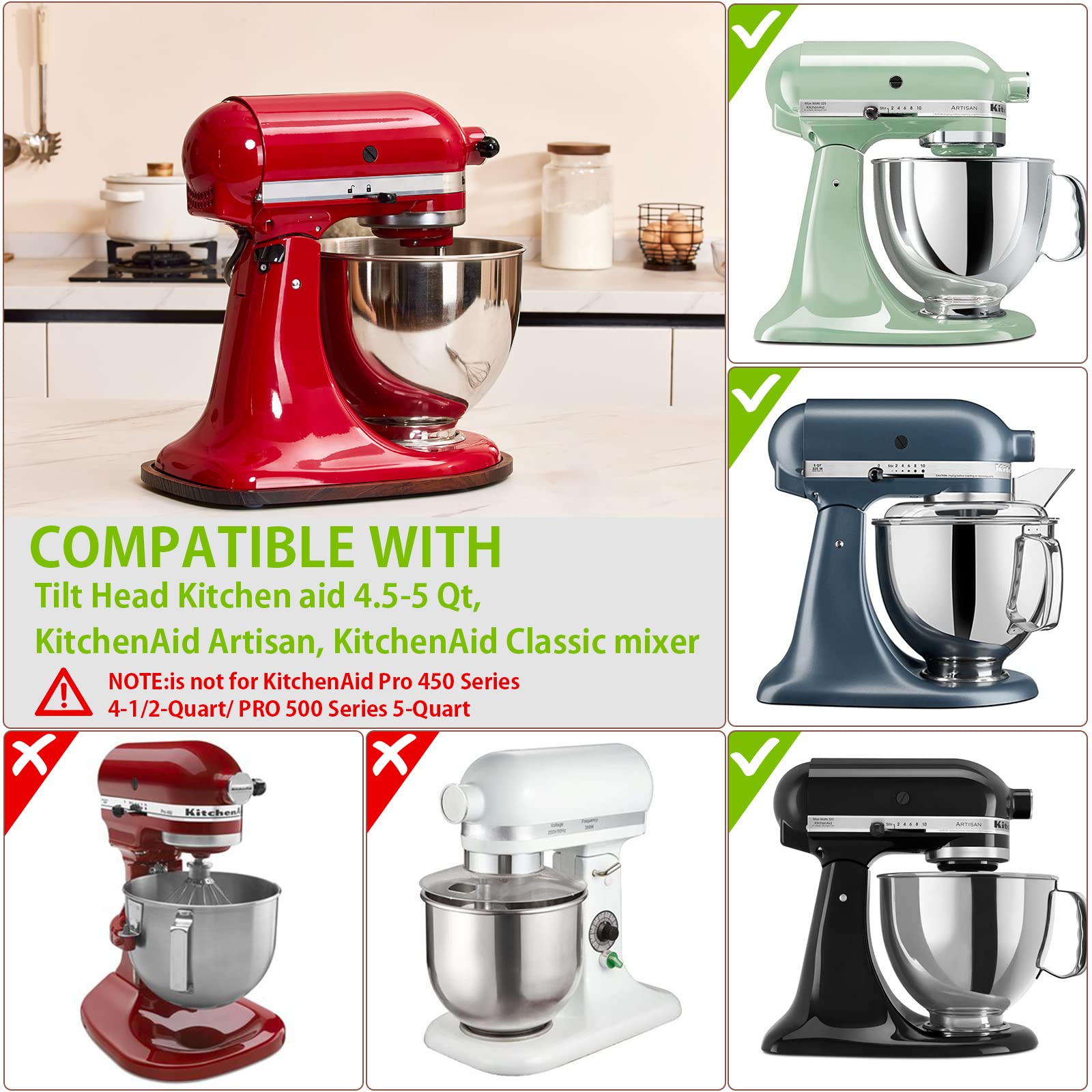 Mixer Slider Mat for Kitchen Aid Bowl Lift 4.5-5 Qt Stand Mixer Kitchenaid Mixer Accessories, Appliance Sliders for Kitchen Appliance Wood Sliding Tray for Stand Mixer