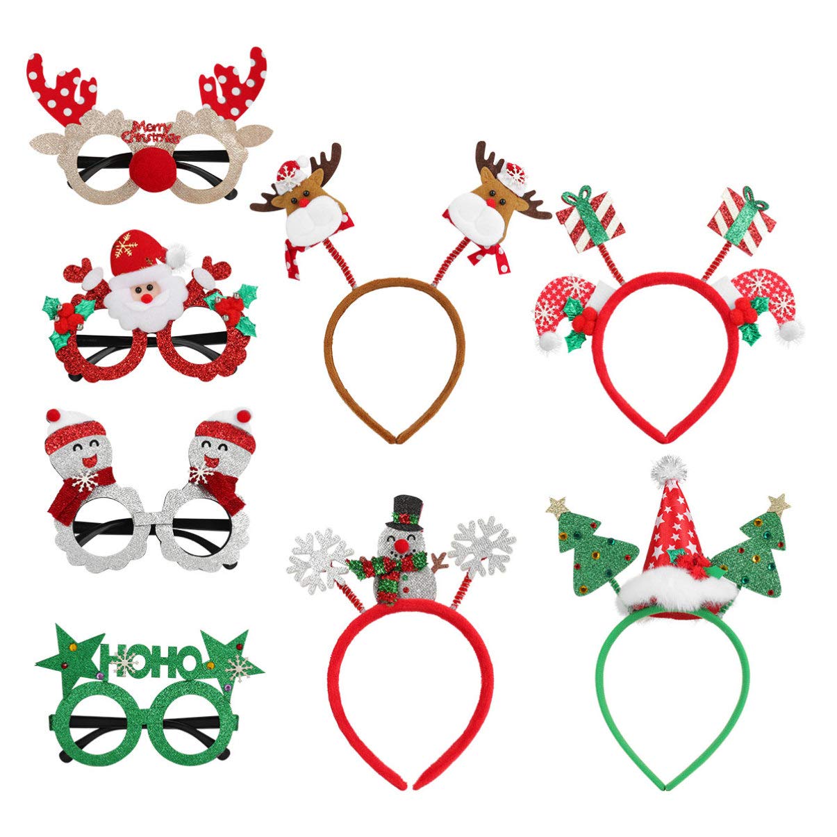 TOYANDONA Christmas Headbands and Christmas Eyeglasses Set for Kids Party Favors, s Party Decorations Eyewears and Hair Hoops for Photo Booth(4pcs Headbands + 4pcs Eyeglasses)