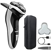 Waterproof Men’s Electric Shaver with Travel Case, Powerful & Quiet, Type C Fast Charge (60min Charge, 120min Use), Precision Trimmer (Black)