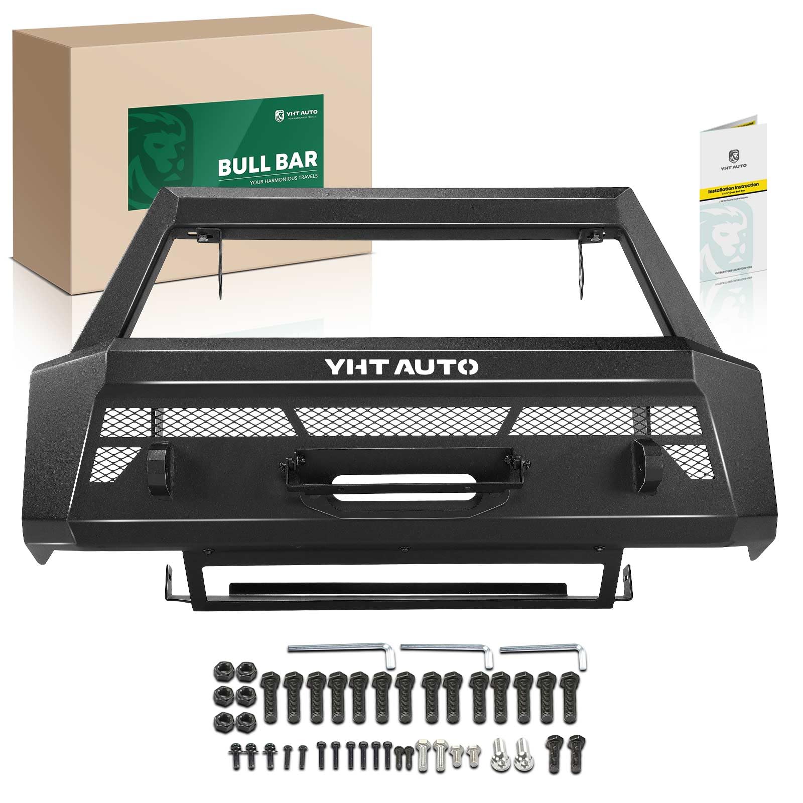 Photo 1 of **SCUFFS FROM TRANSPORT **YHTAUTO Bull Bar Push Bar with Skid Plate Light Mount Fit Ford Models, F-150 2018 2019 2020, Heavy Duty Steel Brush Guard for Truck Front Bumper Textured Black Off Road Accessories