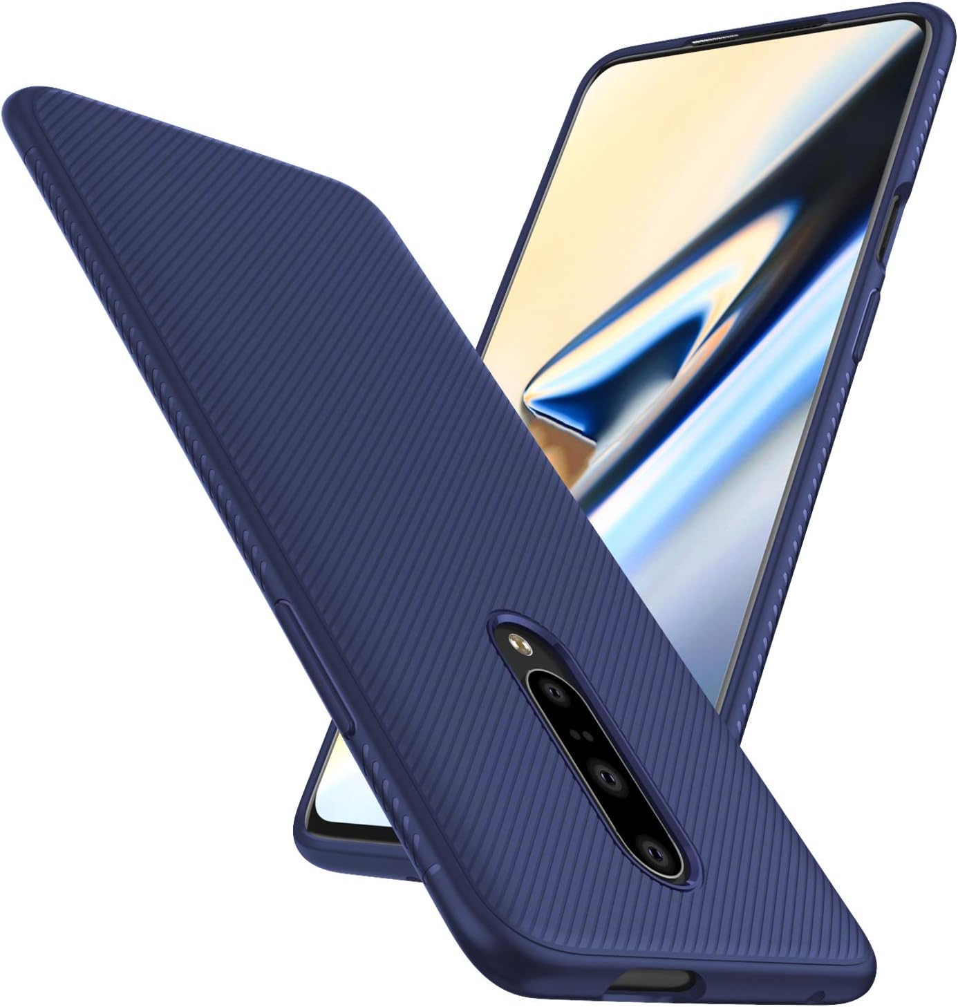 OnePlus 7 Pro Case, Androgate Slip-Resistant Grippy Flexible TPU Case for OnePlus 7 Pro 2019, Navy Blue