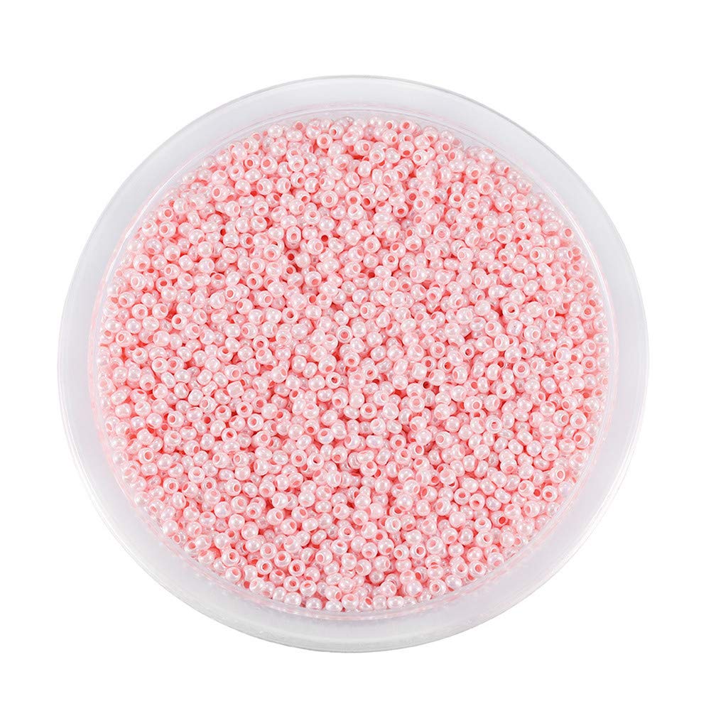 Around 9000pcs Opaque Glass Seed Beads Round Pony Bead Mini Spacer Beads 2mm for Jewellery Making Hair Accessories Beadwork Craft (Soft Pink)