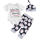 Chloefairy Newborn Baby Boy Baseball Outfit New Player in Town Romper Baseball Jogger Pants 3Pcs Coming Home Outfit
