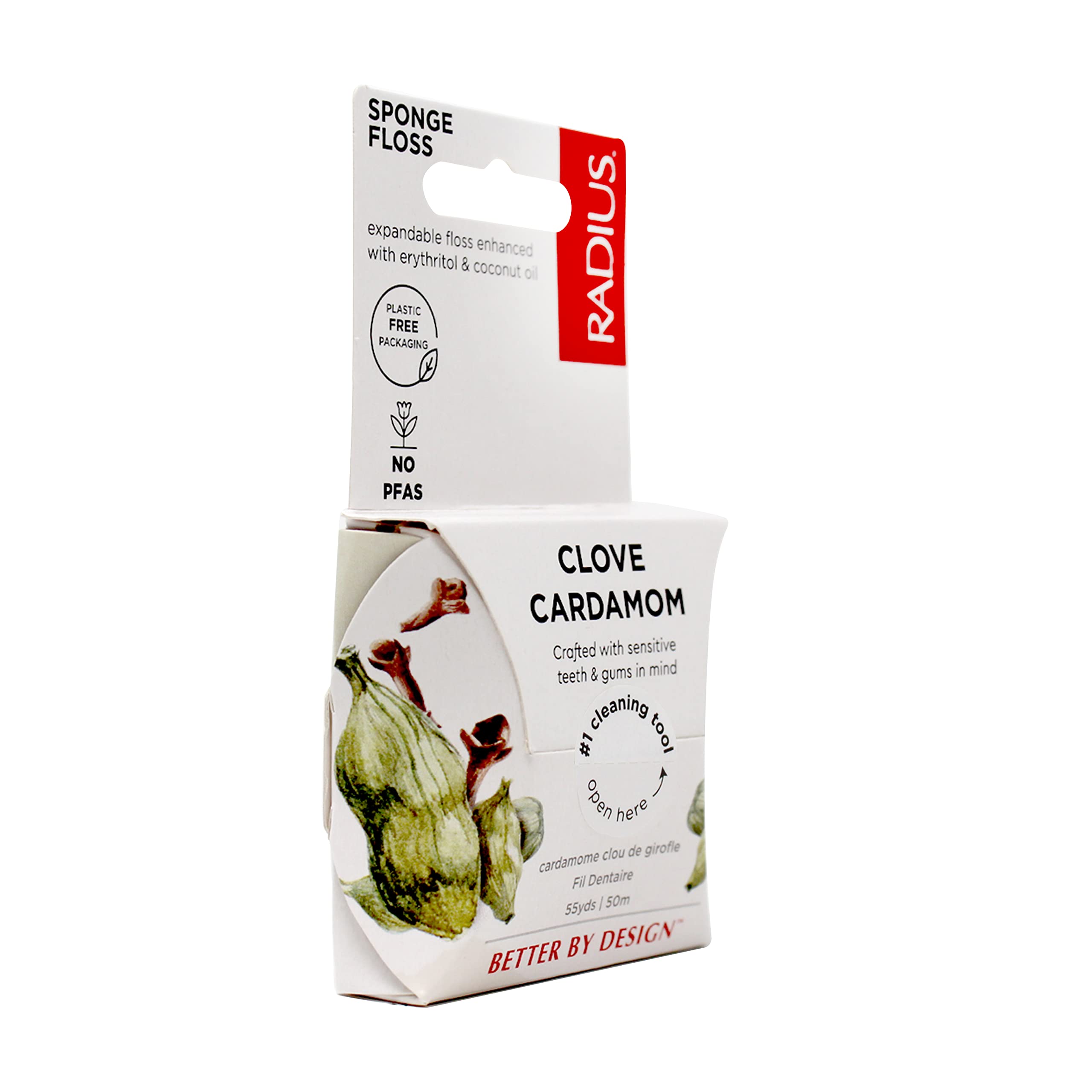 Radius Clove Cardamom Dental Floss 55 Yards Vegan & Non-Toxic Oral Care Boost & Designed to Help Fight Plaque Clear - Pack of 3