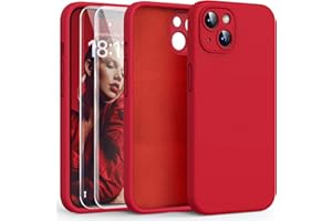 HATOSHI for iPhone 13 Case, Liquid Silicone Upgraded [Camera Protection] with [2 Screen Protectors], Soft Anti-Scratch Microfiber Lining Shockproof Phone Case for iPhone 13 6.1 inch, Red