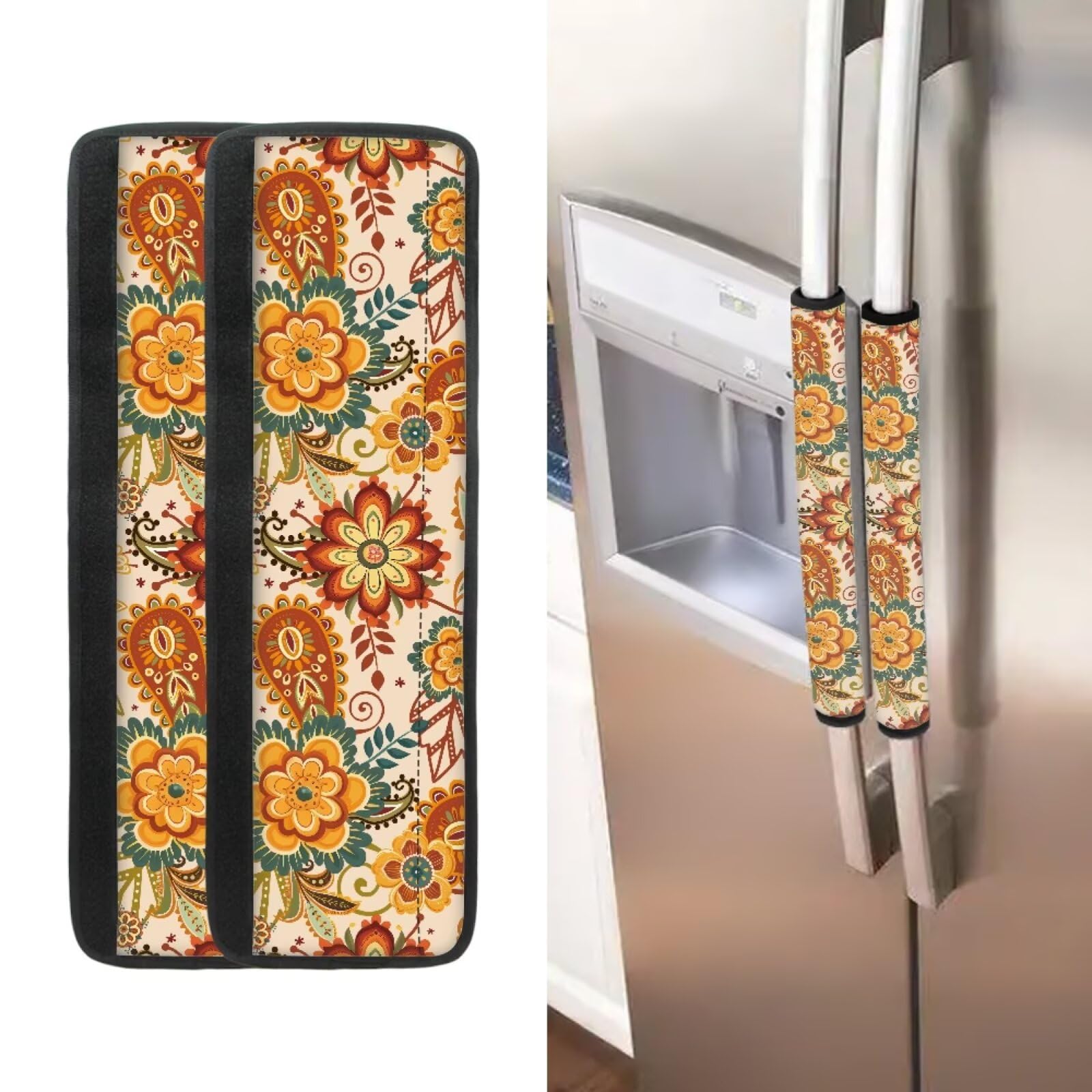 ASQVTIFE Hippie Lotus Fridge Handle Covers Set of 2