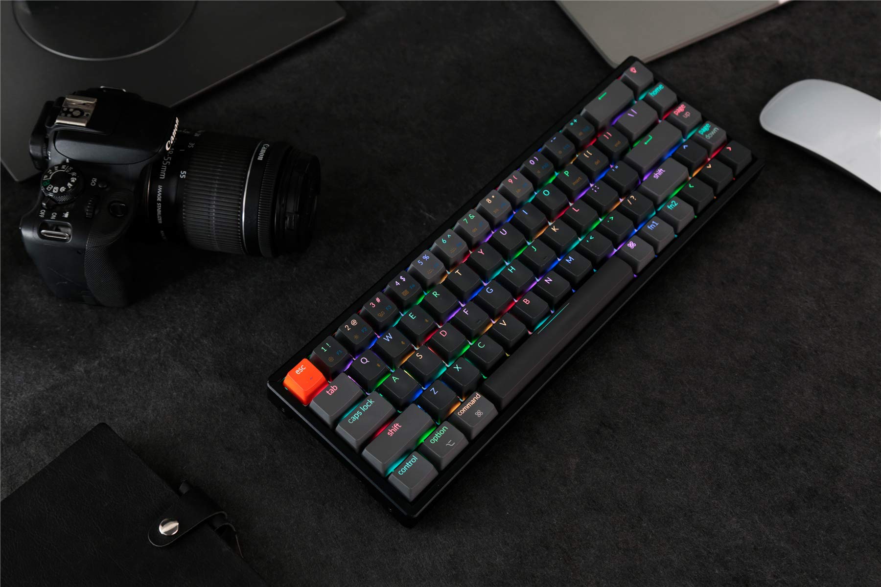 Keychron K6 68-Key Wireless Bluetooth/USB Wired Gaming Mechanical Keyboard, Compact 65% Layout RGB LED Backlit N-Key Rollover Aluminum Frame for Mac Windows, Gateron G Pro Yellow Switch