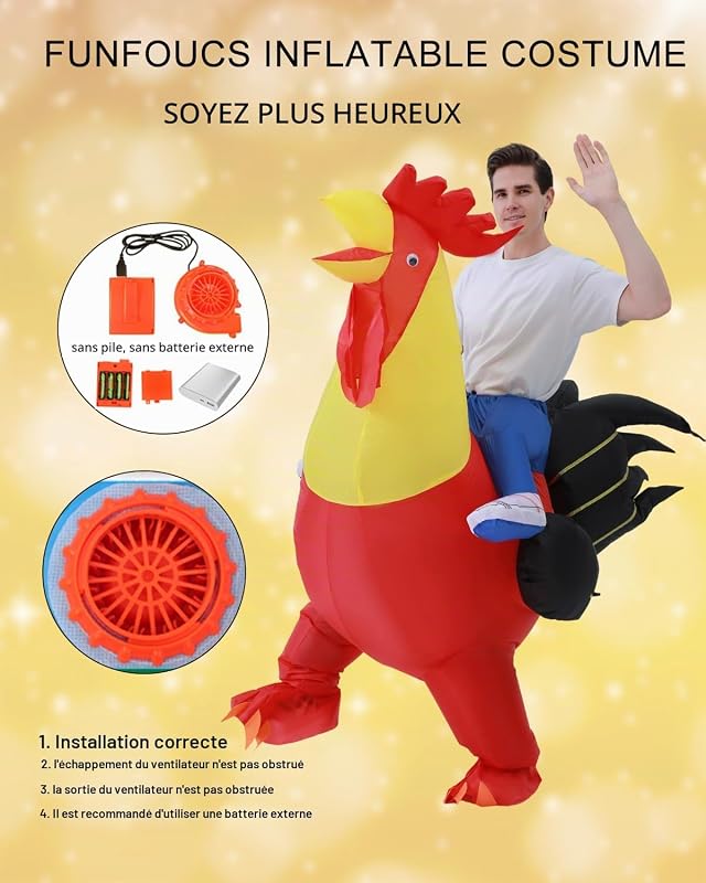 Déguisement coq gonflable pour adulte - Déguisement coq unisexe pour Halloween et Carnaval(150-190 cm)- Idéal pour les fêtes,anniversaires et autres célébrations,inflatable rooster costume adult