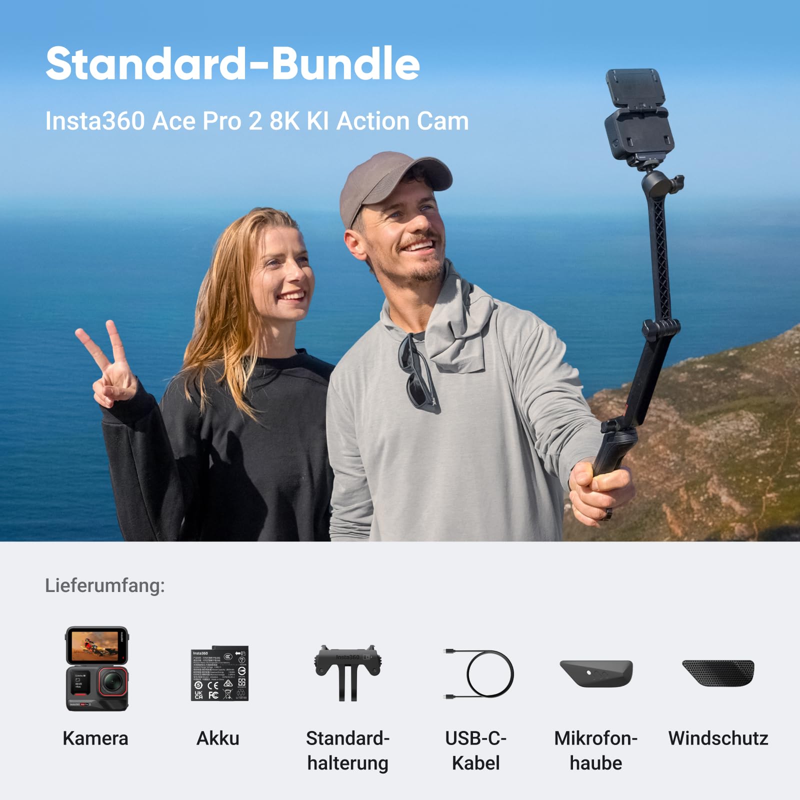 Insta360 Ace Pro 2-8K Action-Cam mit Leica Objektiv, Videokamera für Sport, Unterwasserkamera, 1/1,3" Sensor, Dual-KI-Chip, führende Schwachlichtleistung & Audio, Flipscreen & KI-Editing für Vlogs 2