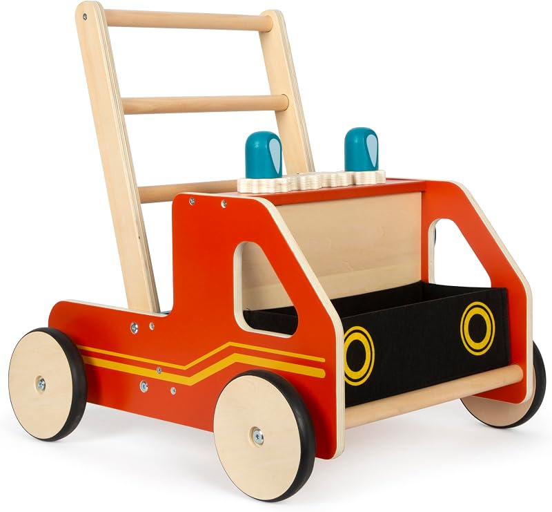 Carrello Primi passi in legno Vigili del Fuoco, per bambini a partire dai 12 mesi, 12540