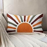 FAVDEC Embroidered Bohemian Style Sun Decorative Throw Pillow Cover, Lumbar Boho Sun Pillow Cover 12 Inches x 20 Inches Cover Only
