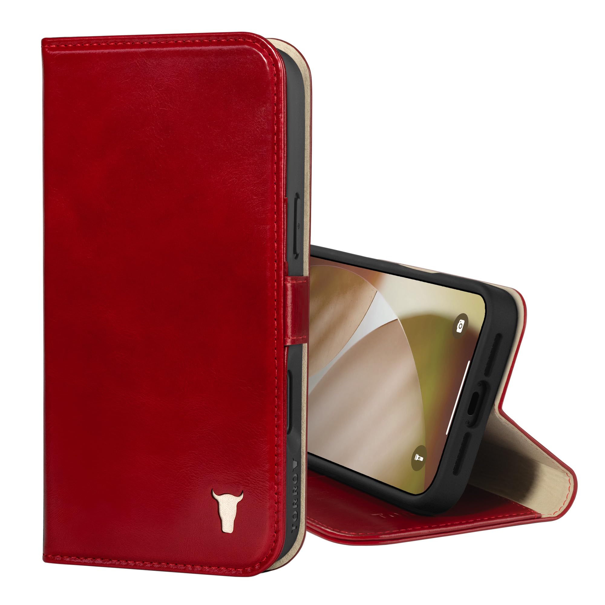 TORRO Leather Case Compatible with iPhone 17 Pro 6.3" 2025 - Premium Leather Wallet Flip Case with Kickstand and Card Slots (Compatible with Official MagSafe Chargers) - Red