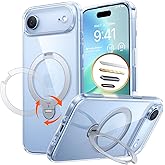 TORRAS Q3 Spin for iPhone Air Case, Patented 360 Magnetic Stand, Fit for MagSafe, Built-in Ring Holder Kickstand, Rugged Military-Grade Protective Case for iPhone 17 Air, Camera Control Button, Clear