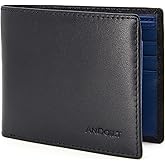 ANDOILT Wallet for Men Genuine Leather RFID Blocking Bifold Stylish Wallet with 2 ID Window - black&blue