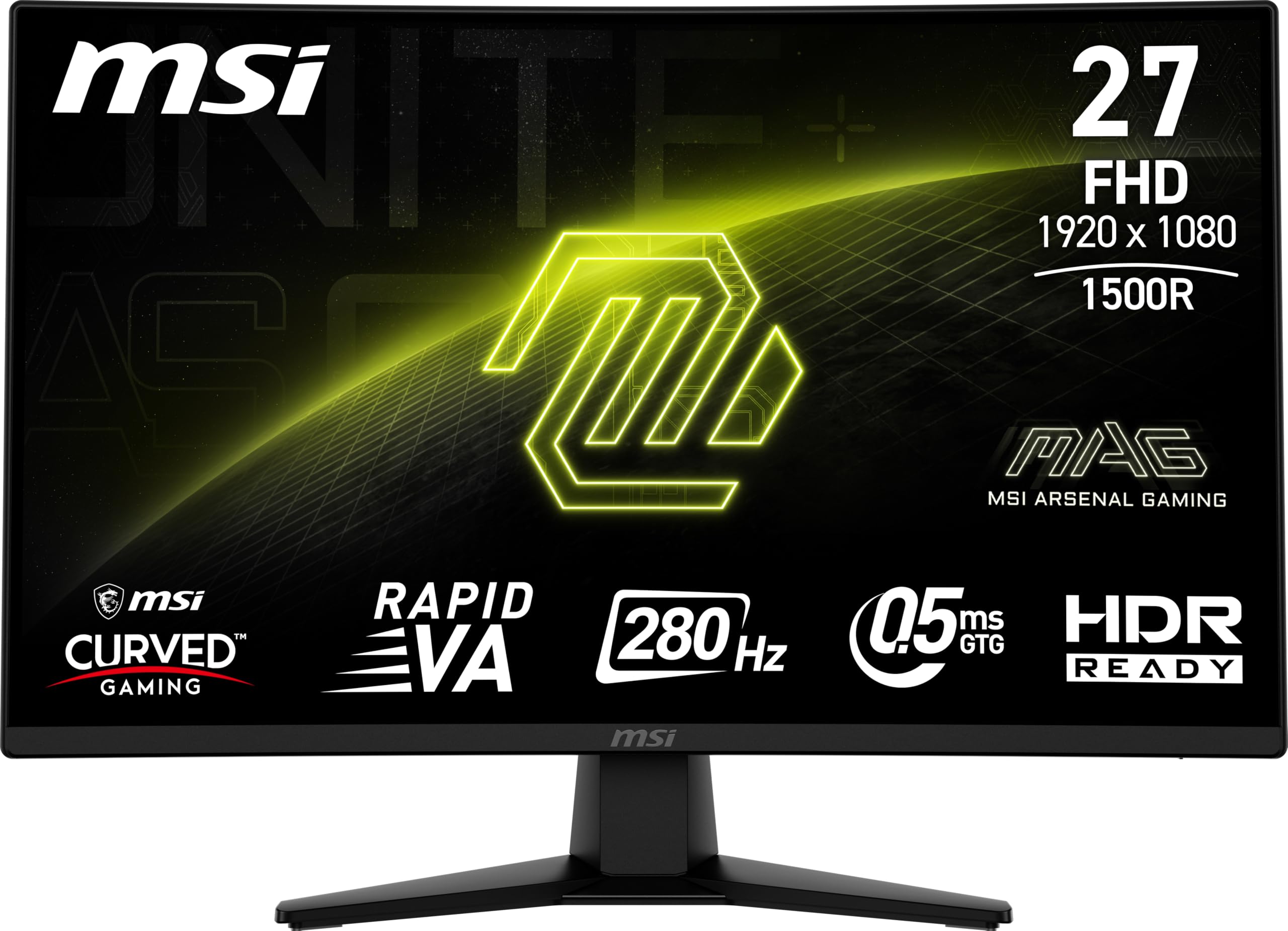 MSI MAG 274CXF 27-inch 1920 x 1080 (FHD) Curved Monitor, 280Hz, HDMI, DisplayPort, VGA Port, VESA Mountable, Tilt, Speaker, Slim Bezel, 0.5ms, Black Image