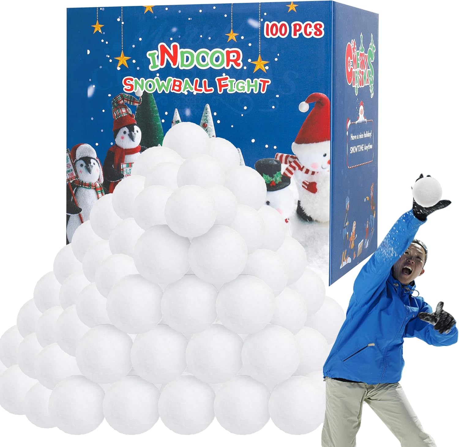 Artificial Snow - Homiar 100 PCS Snow Fake Balls, Soft Artificial Snow Toy Balls for Kids, Indoor Snow Fight Ball Set for Multiplayer Outdoor Parent-Child Throwing Game Winter Christmas Decorations Party Present