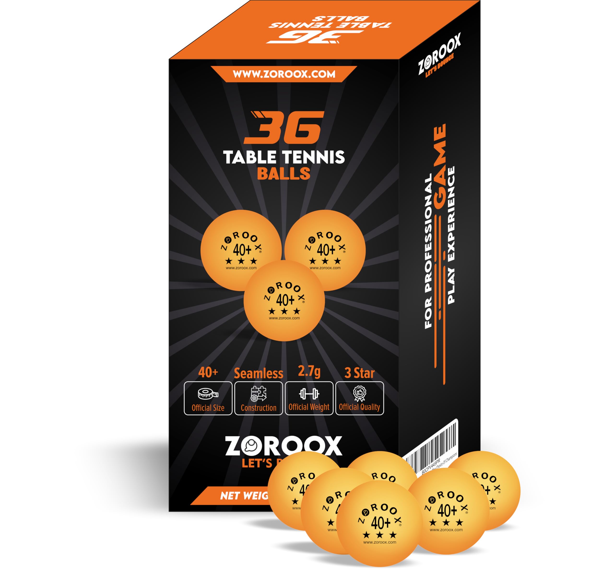 ZOROOX High-Performance 3-Star Table Tennis Balls - Pack of | 9, 18, 36 or 72 | Orange or White | 40+ ABS Competition Grade Ping Pong Balls