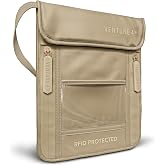 VENTURE 4TH Travel Neck Wallet, RFID Blocking Passport Holder - Sleek Beige | 210D Ripstop Nylon, Water-Resistant. RFID blocks Digital Theft. Adjustable Neck Strap &amp; 6 pockets incl. ID window.