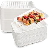 WRINGKIT 300 Pack White Plastic Meat Tray, 8 Inch Rectangular Disposable Plates, Mineral Filled PP Supermarket Meat Trays, Heavy-Duty Plastic Dinner Dessert Plates for Christmas Party Restaurant