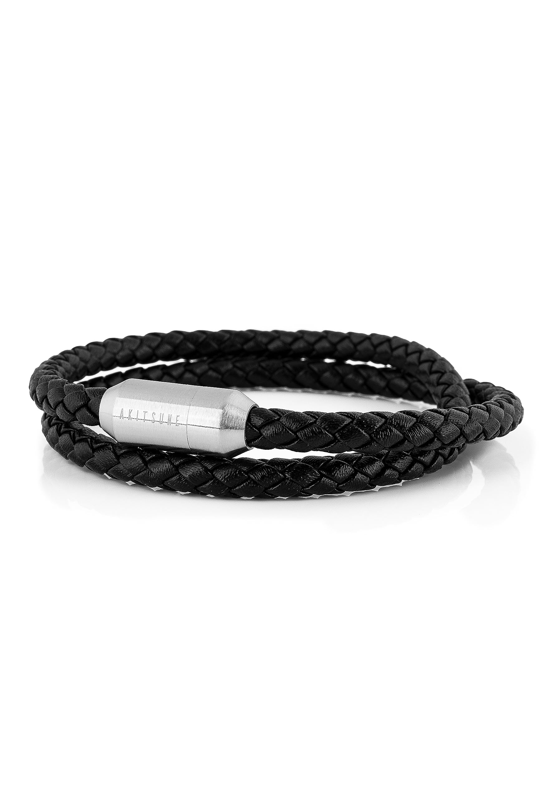 Akitsune Suprema Magnetic Leather Bracelet | Link Bangle Trinket Women Men Stainless Steel double Wrapped Bracelet Silver - Black 39cm — image 1