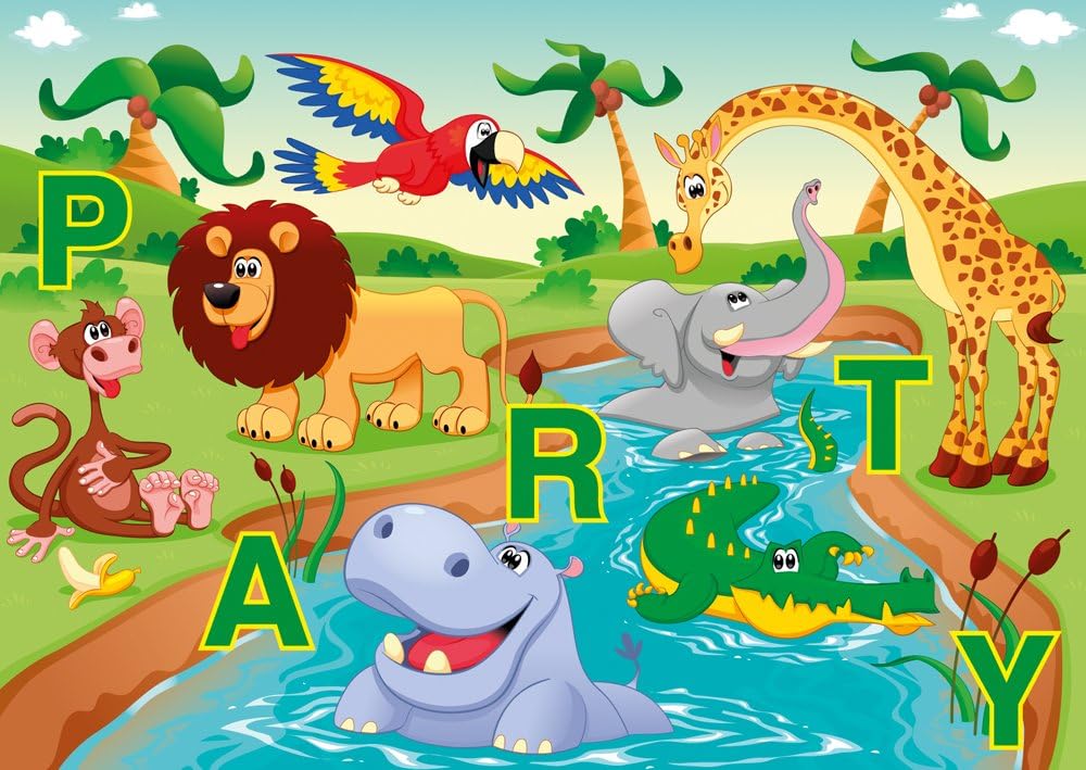 6 lustige Einladungskarten im Set "Lustige ZooTiere feiern eine Party