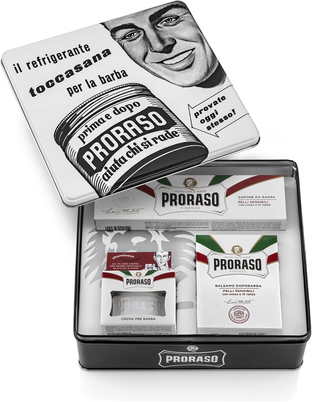 Proraso Vintage Selection, Sensitive Skins Line (Trio Pack), Deluxe Shaving Kit with Pre Shaving Cream, Shaving Cream Tube, and Aftershave Balm, Made in Italy