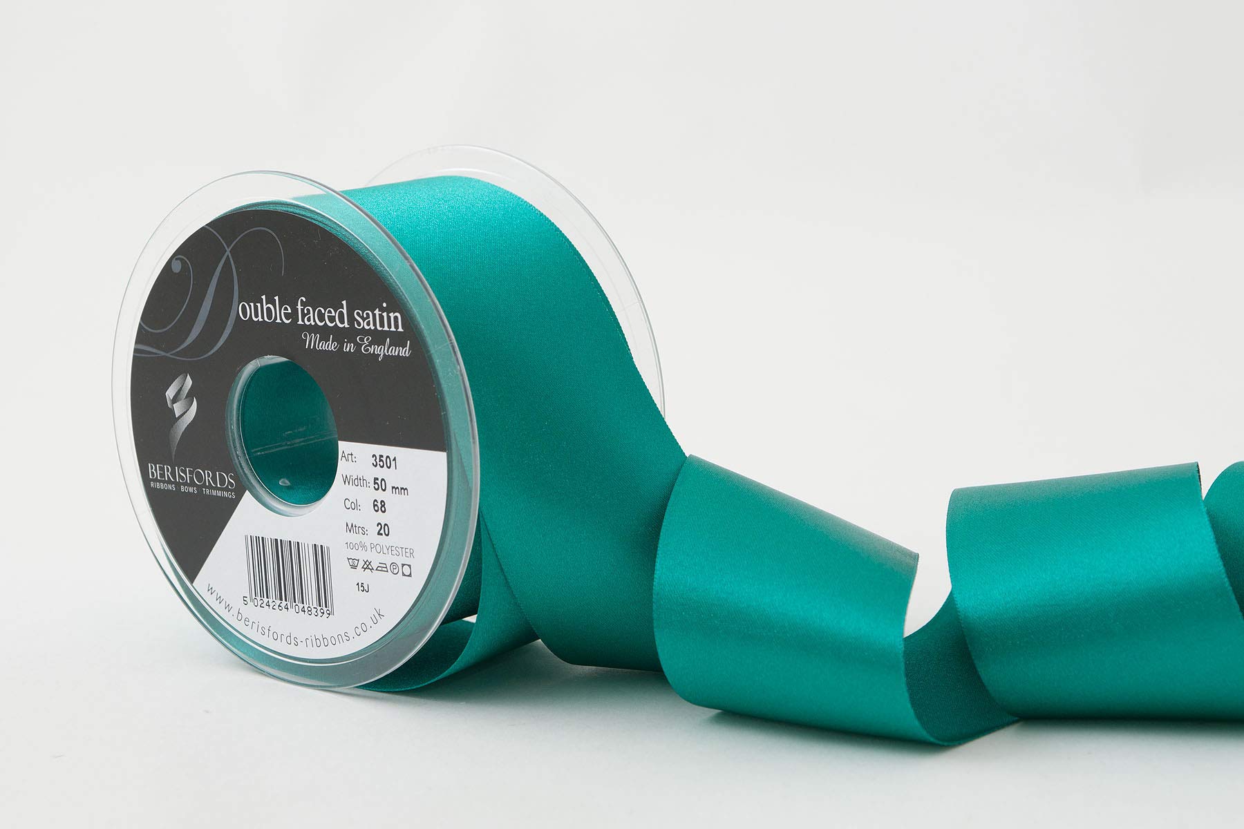 Berisfords 3501 50MM JADE 68 10.5 x 10.5 x 5.7 cm Double Face Poly Satin Ribbon, Jade