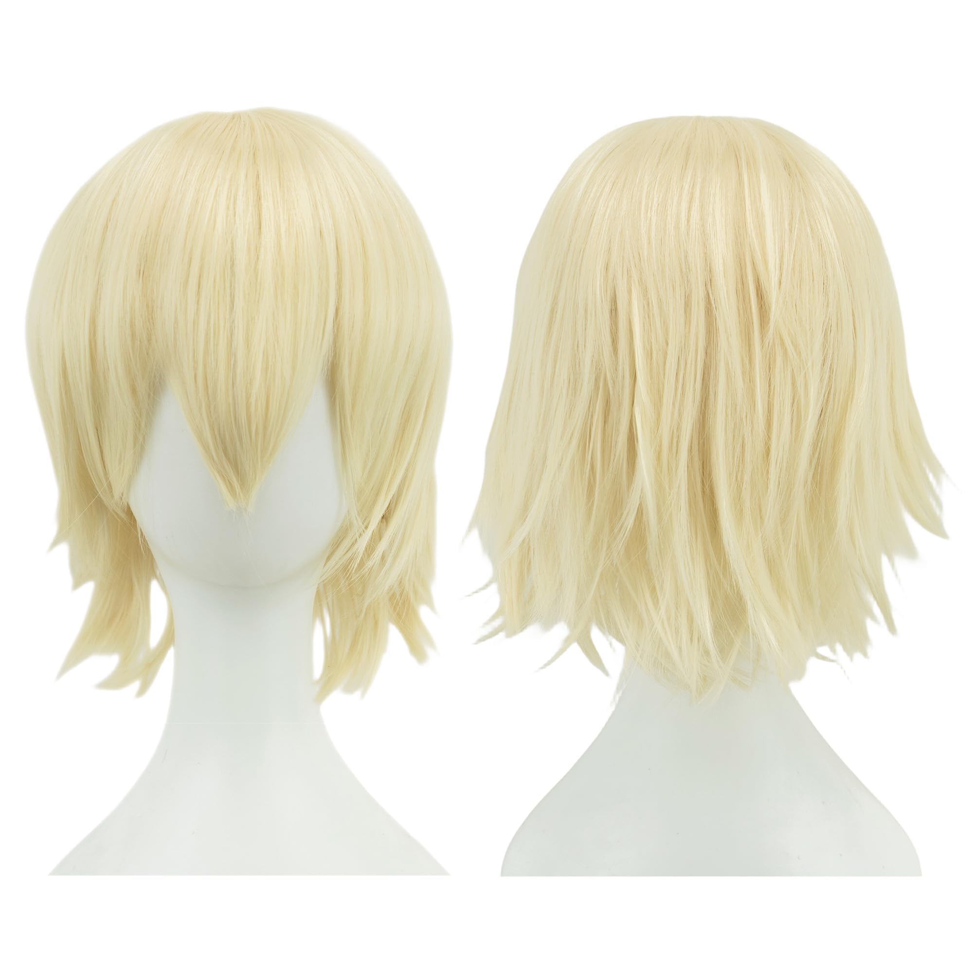 IMISSU Unisex Short Hair Party Wig with Bangs Halloween Costume Wigs (Blonde)