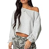 Aonoapll Women Off the Shoulder Sweatshirt Long Sleeve One Shoulder Oversized Crop Top Fall Pullover Cropped Sweatshirts